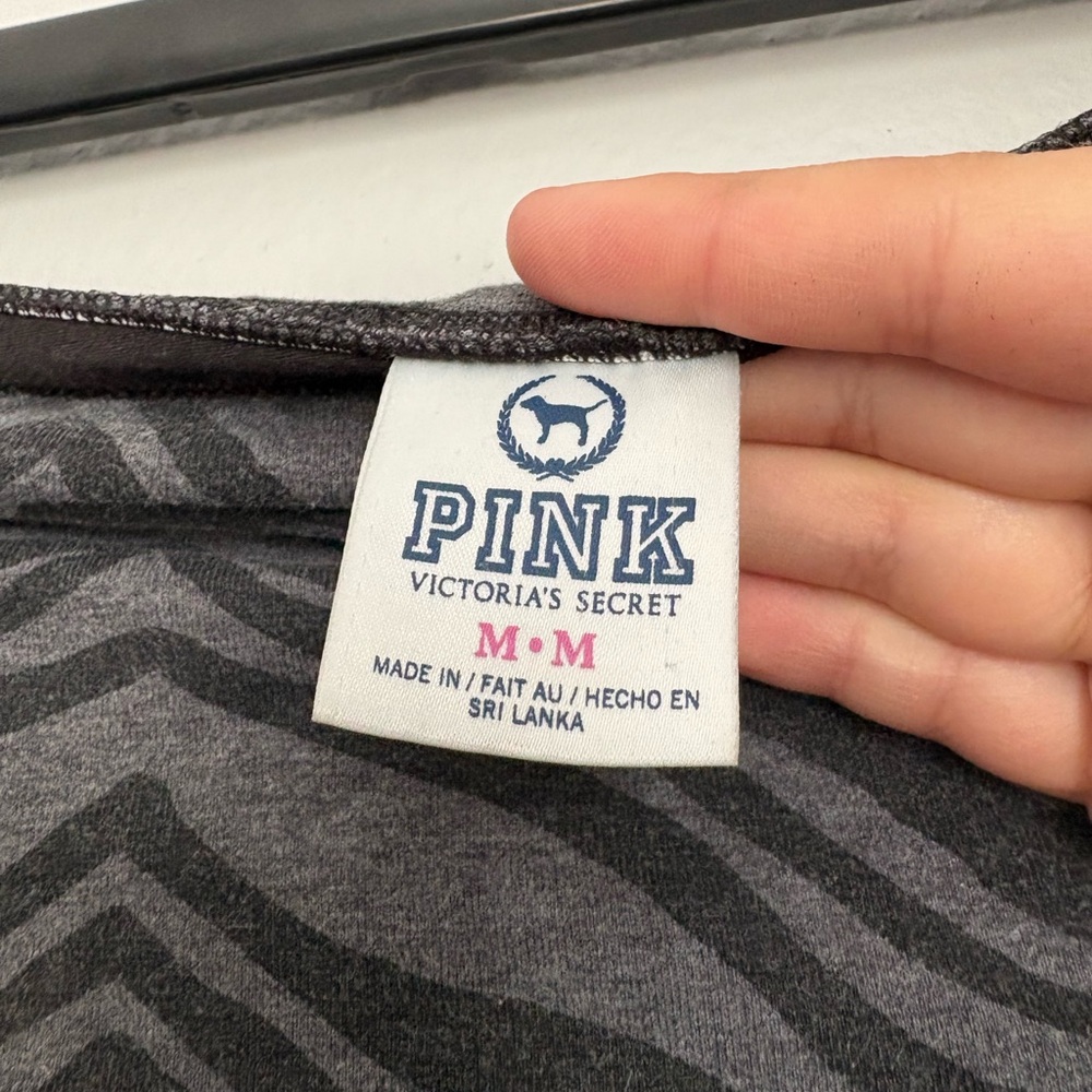 PINK Victoria's Secret Black Leggings with Gray Zebra Waistband - Picture 4 of 7